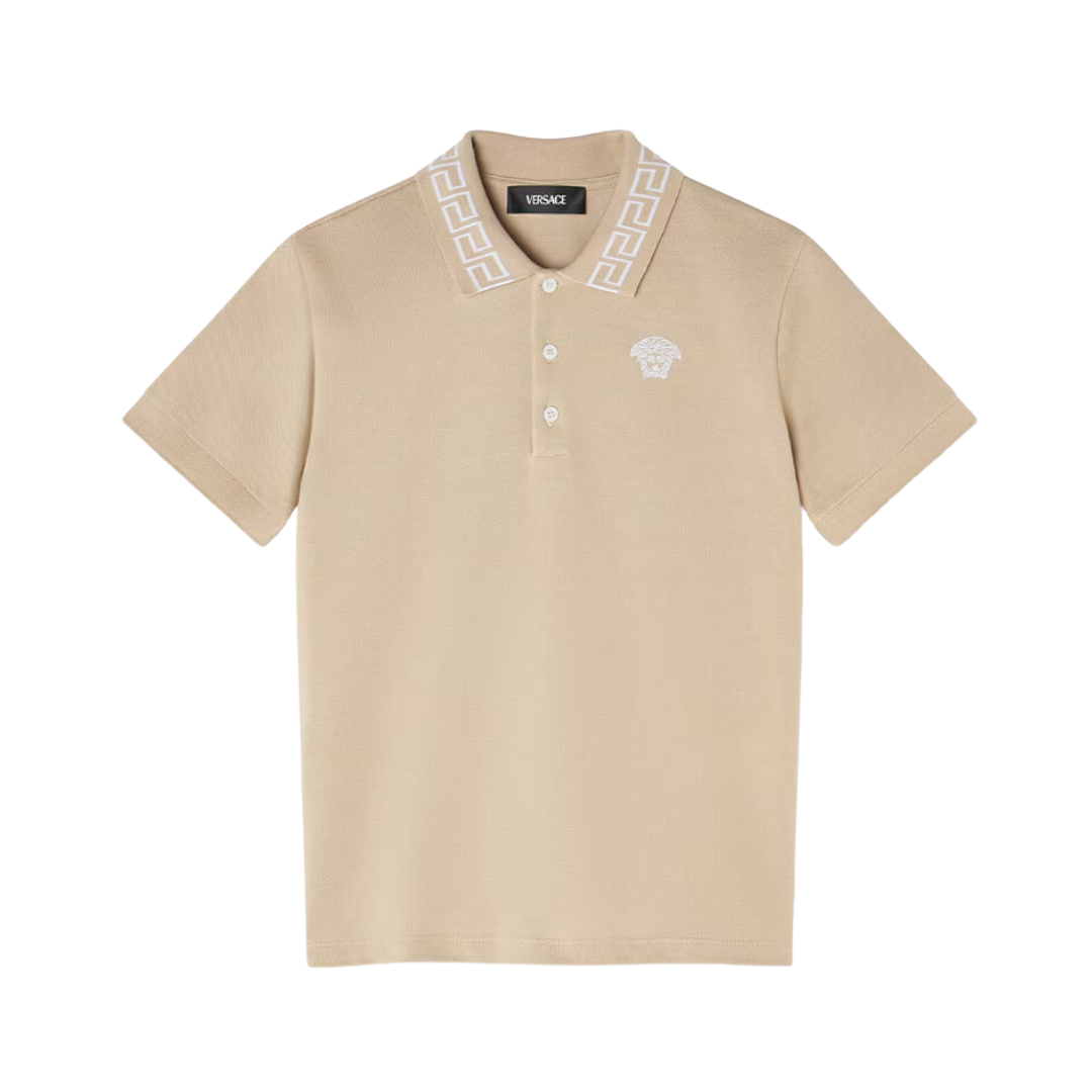 Versace polo shirt kids featuring Greca collar with Medusa embroidery available at Lestyle Boutique Melbourne