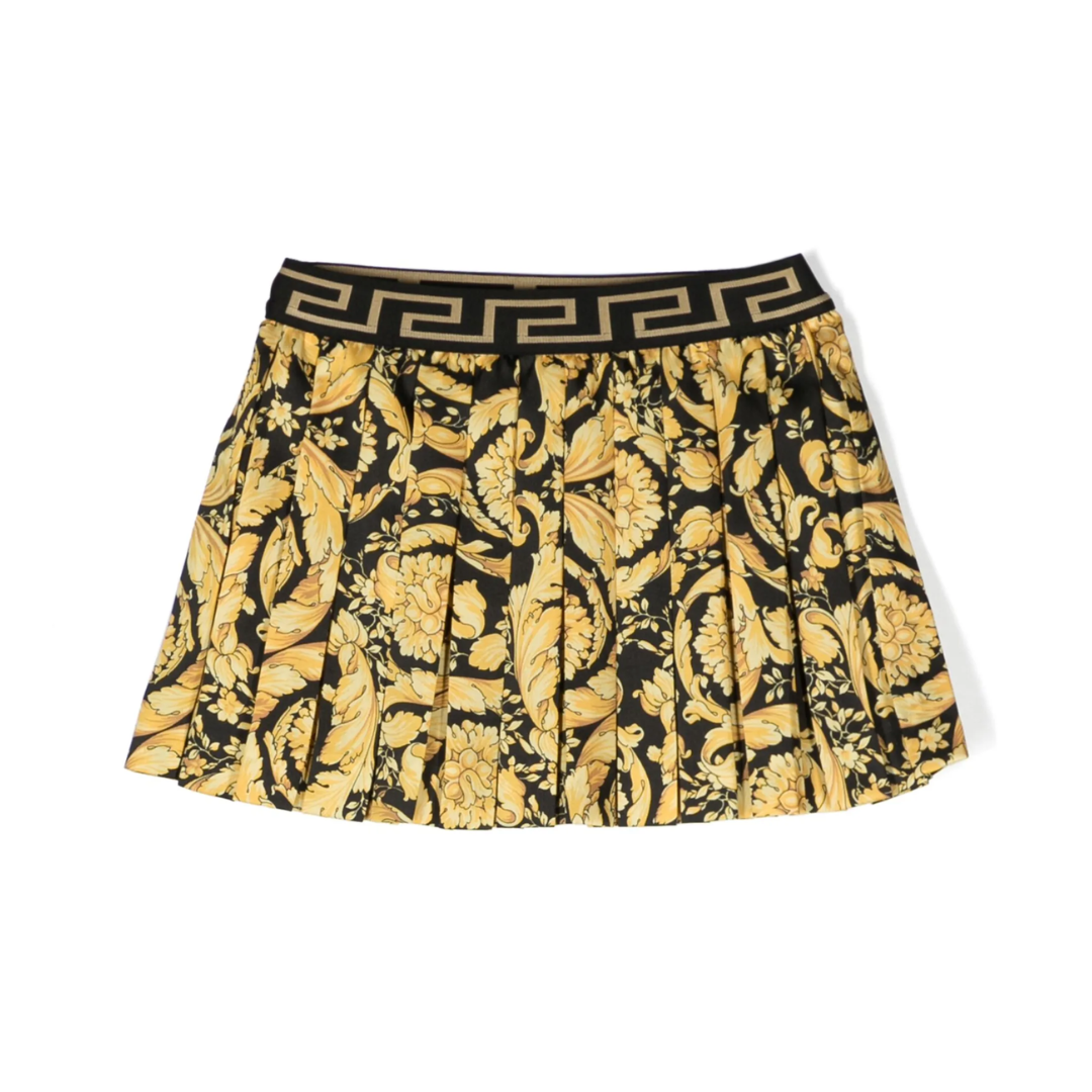 Versace Kids Skirt featuring bold yellow floral print with Greek key waistband available at Lestyle Boutique Melbourne