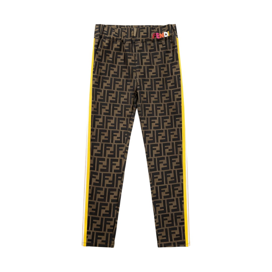 FENDI KIDS PANTS featuring FF monogram and yellow side stripe available at Lestyle Boutique Melbourne