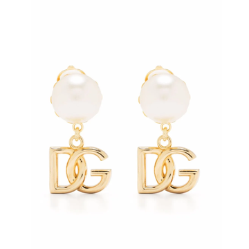 Dolce & Gabbana pearl earrings featuring gold logo charms available at Lestyle Boutique Melbourne
