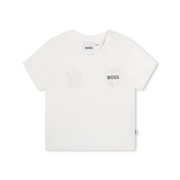 BOSS Kidswear logo-embroidered cotton T-shirt featuring chest emblem available at Lestyle Boutique Melbourne