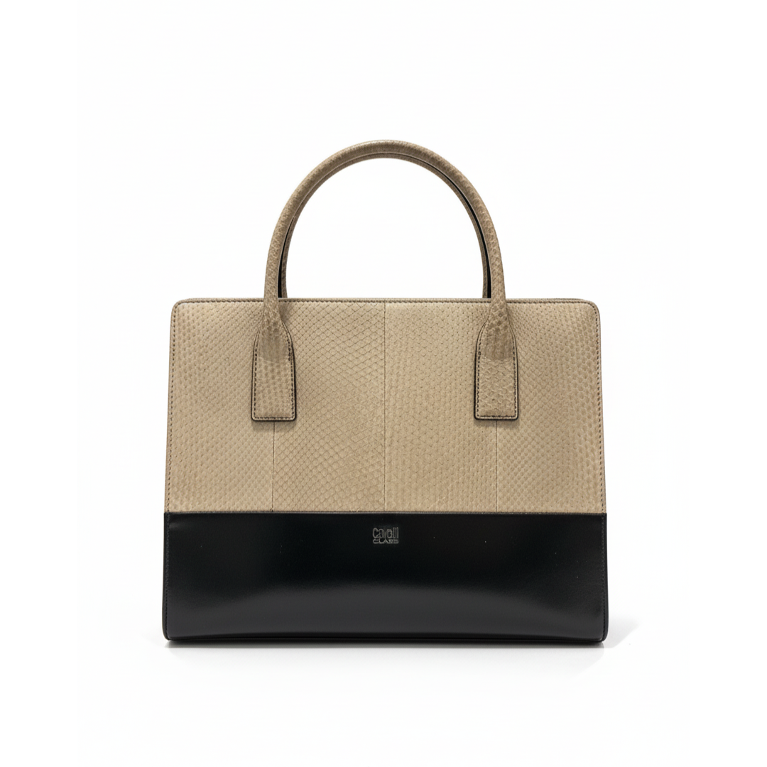 Cavalli Class handbag featuring snakeskin texture and two-tone beige/black design available at Lestyle Boutique Melbourne