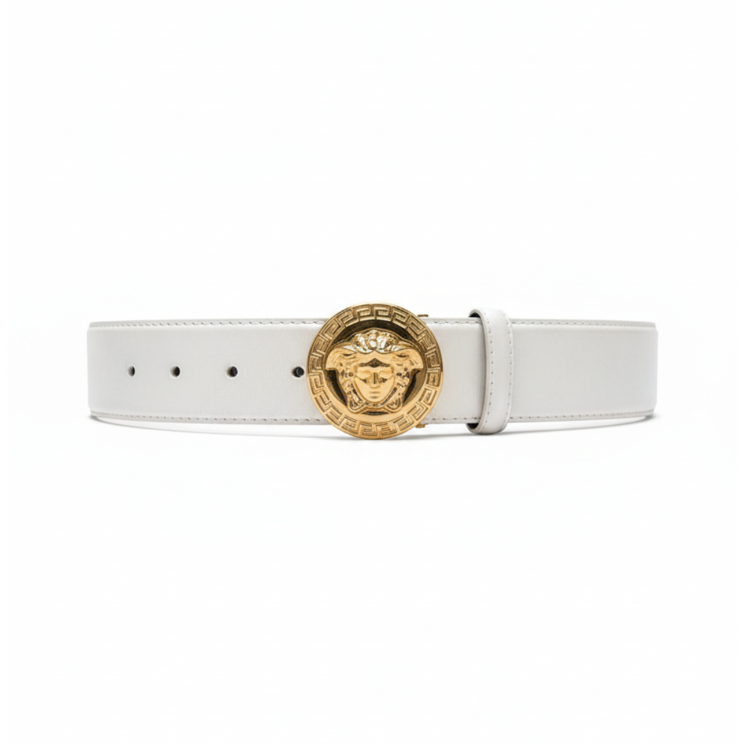 Versace belt featuring gold Medusa buckle, 3cm width available at Lestyle Boutique Melbourne