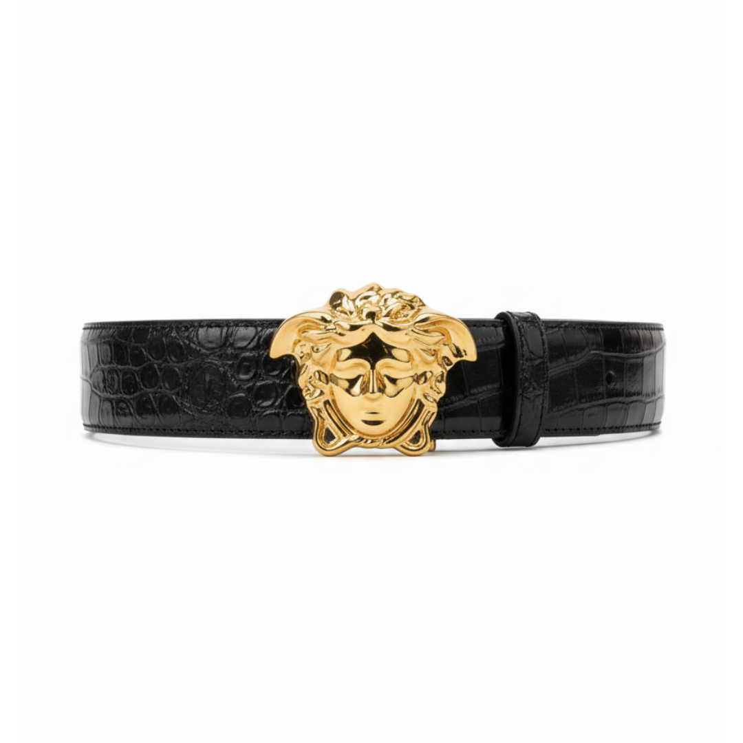 Versace belt featuring gold Medusa buckle available at Lestyle Boutique Melbourne
