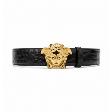 Versace belt featuring gold Medusa buckle available at Lestyle Boutique Melbourne