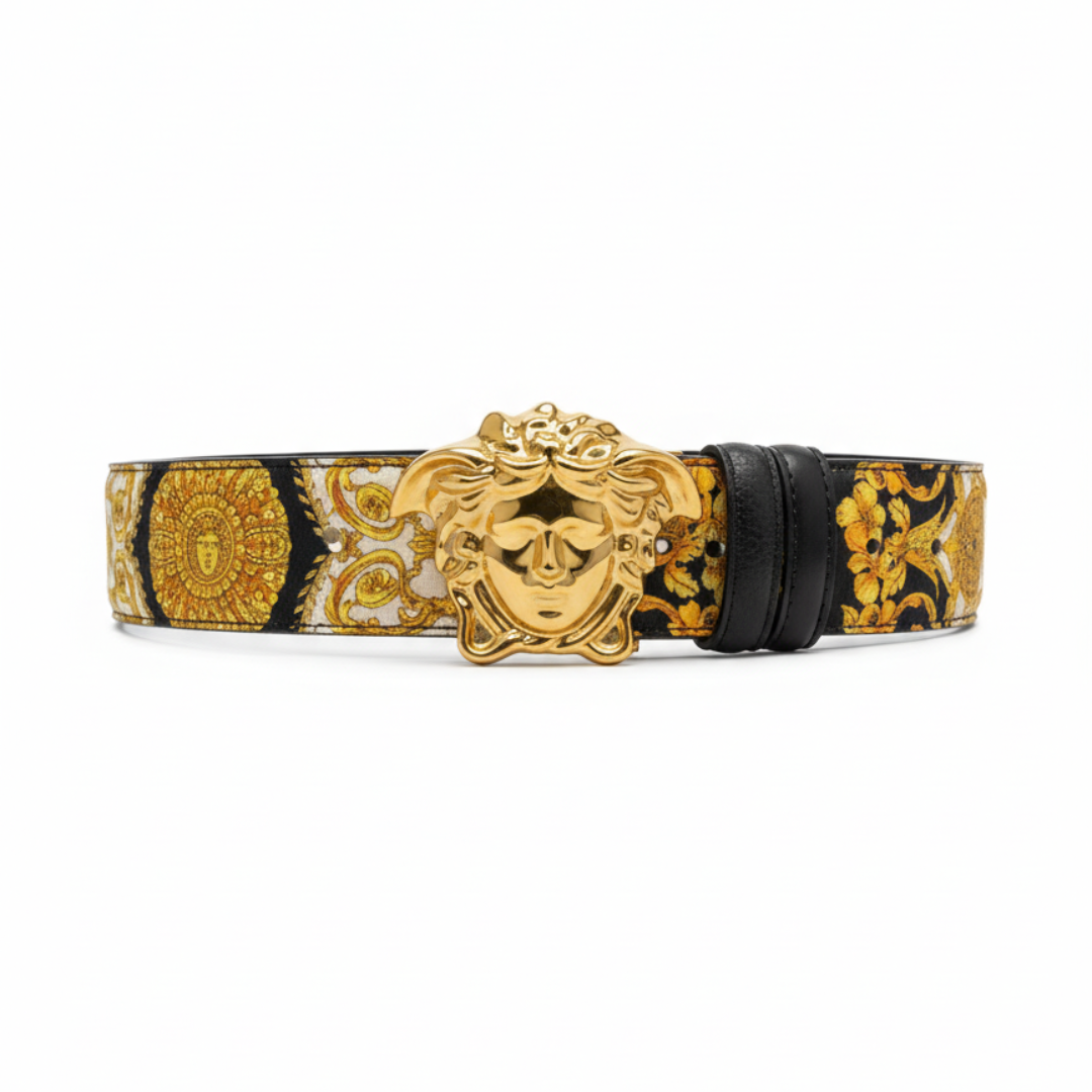 Versace belt featuring gold-tone Medusa buckle available at Lestyle Boutique Melbourne
