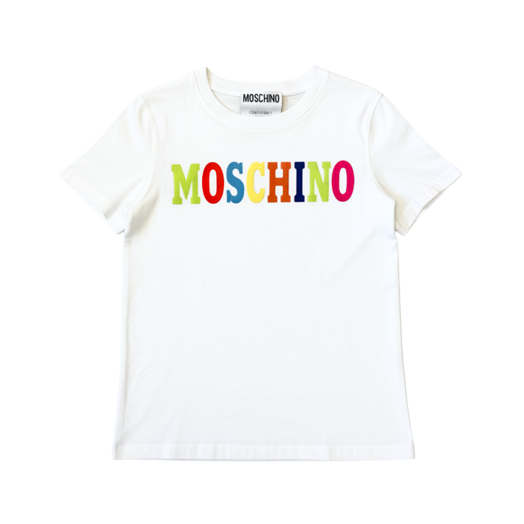 Moschino t-shirt featuring rainbow logo available at Lestyle Boutique Melbourne