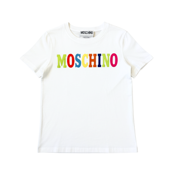Moschino t-shirt featuring rainbow logo available at Lestyle Boutique Melbourne
