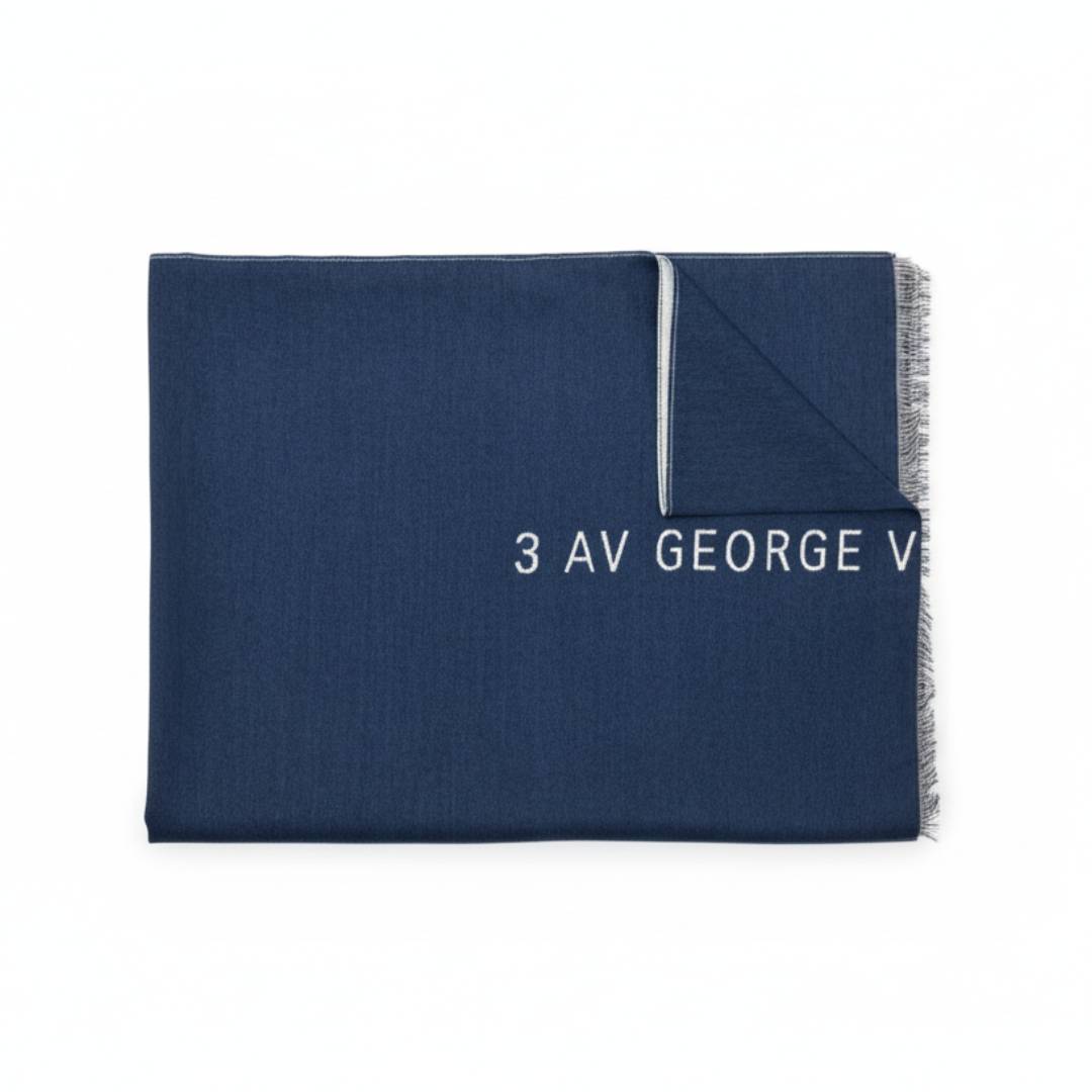 GIVENCHY scarf featuring address text print on blue fabric available at Lestyle Boutique Melbourne