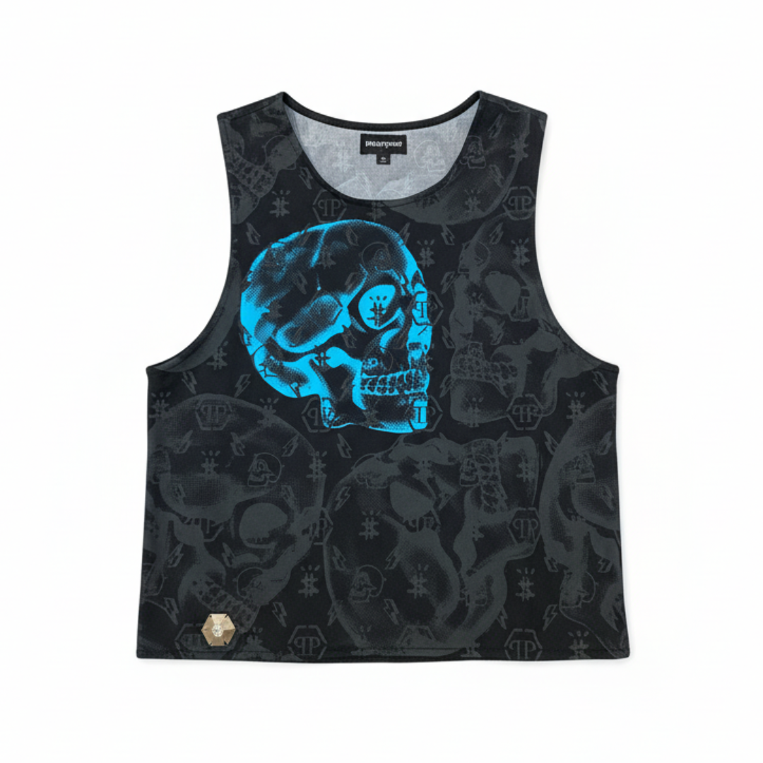 PHILIPP PLEIN TOP featuring blue skull print available at Lestyle Boutique Melbourne