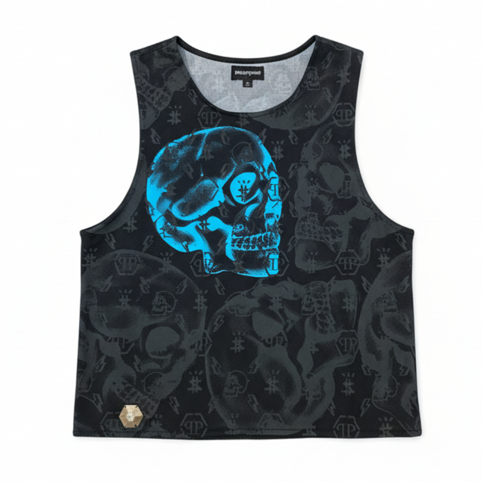 PHILIPP PLEIN TOP featuring blue skull print available at Lestyle Boutique Melbourne