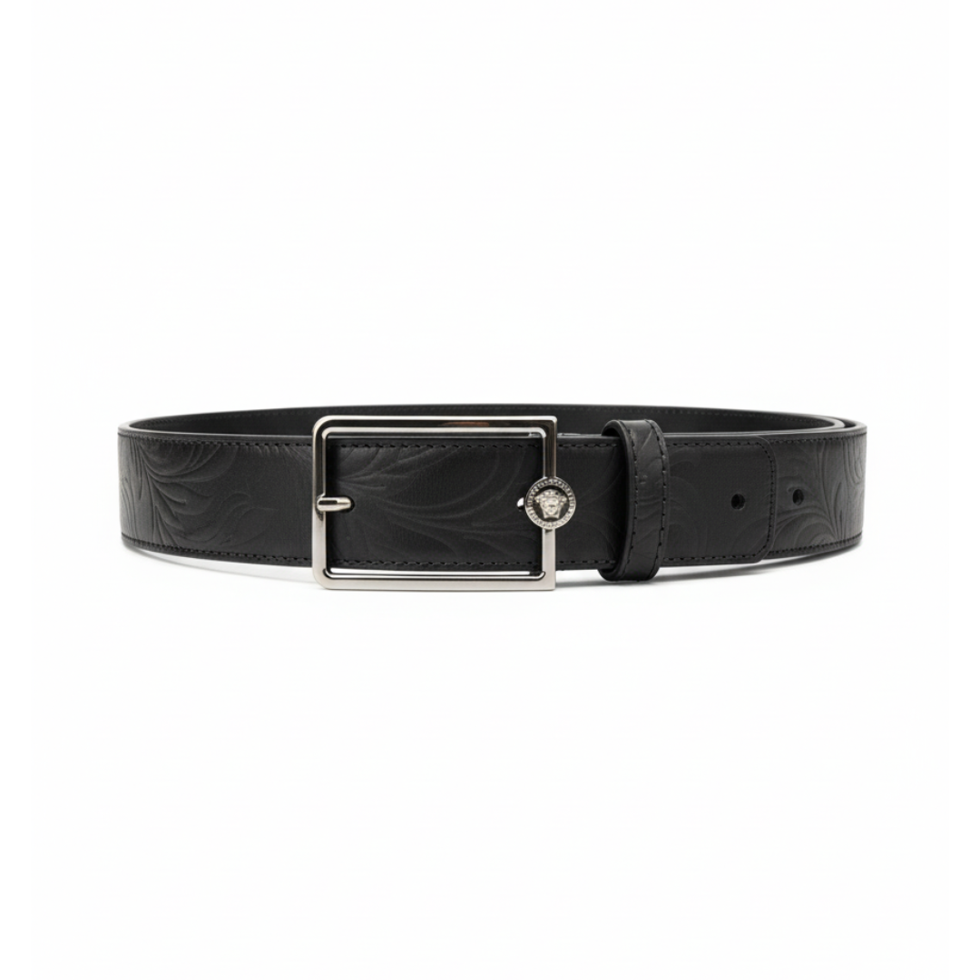 Versace belt featuring embossed leather pattern and silver buckle available at Lestyle Boutique Melbourne