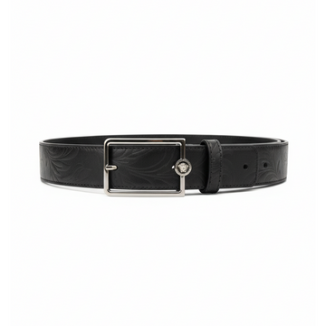 Versace belt featuring embossed leather pattern and silver buckle available at Lestyle Boutique Melbourne