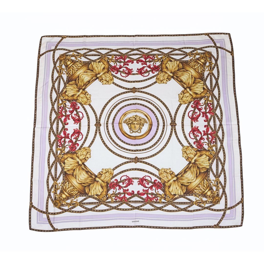 Versace silk scarf featuring ornate baroque print available at Lestyle Boutique Melbourne