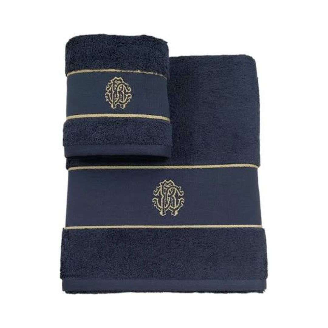 Roberto Cavalli towel set featuring gold trim available at Lestyle Boutique Melbourne