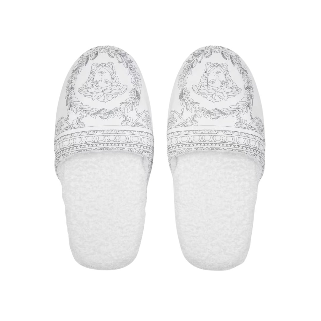 Versace Slippers featuring cotton I♡ Baroque uppers and soft terry towelling insoles available at Lestyle Boutique Melbourne