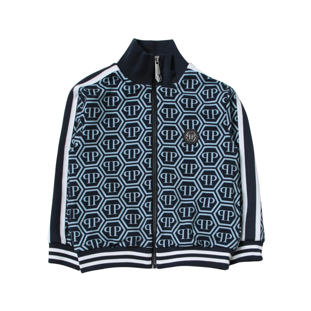 Philipp Plein monogram jacket for kids featuring hexagon PP logo pattern available at Lestyle Boutique Melbourne