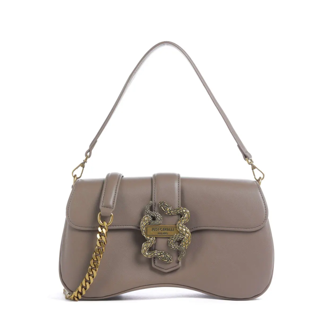 JUST CAVALLI shoulder bag featuring gold chain embellishment, available at Lestyle Boutique Melbourne