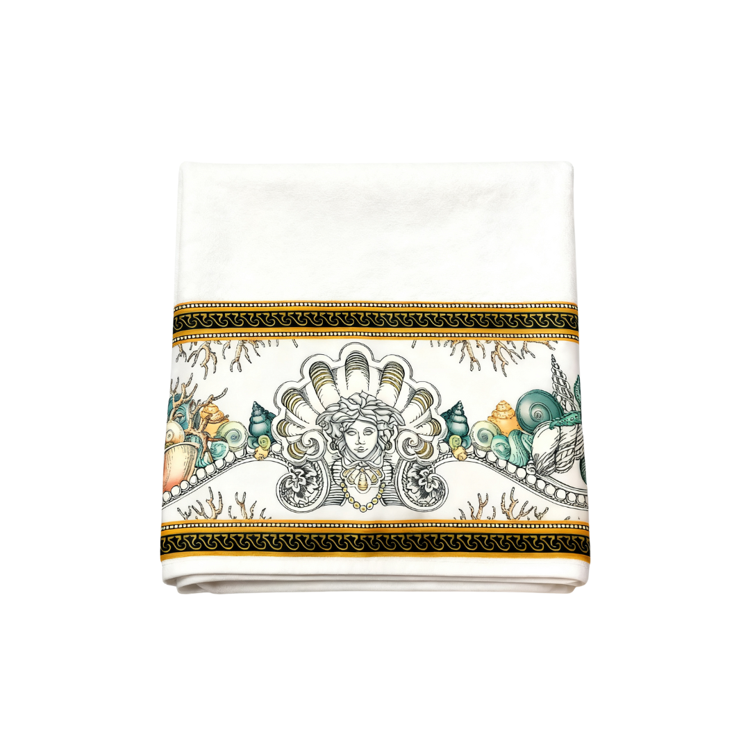 VERSACE TOWEL featuring ornate seashell border and sea-inspired motif available at Lestyle Boutique Melbourne