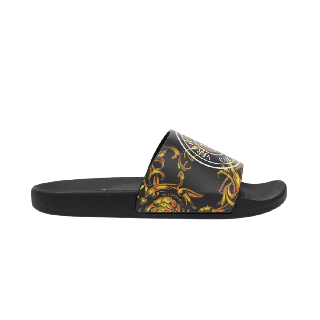 VERSACE JEANS COUTURE SLIDES featuring Watercolour Couture print on uppers with molded insoles available at Lestyle Boutique Melbourne