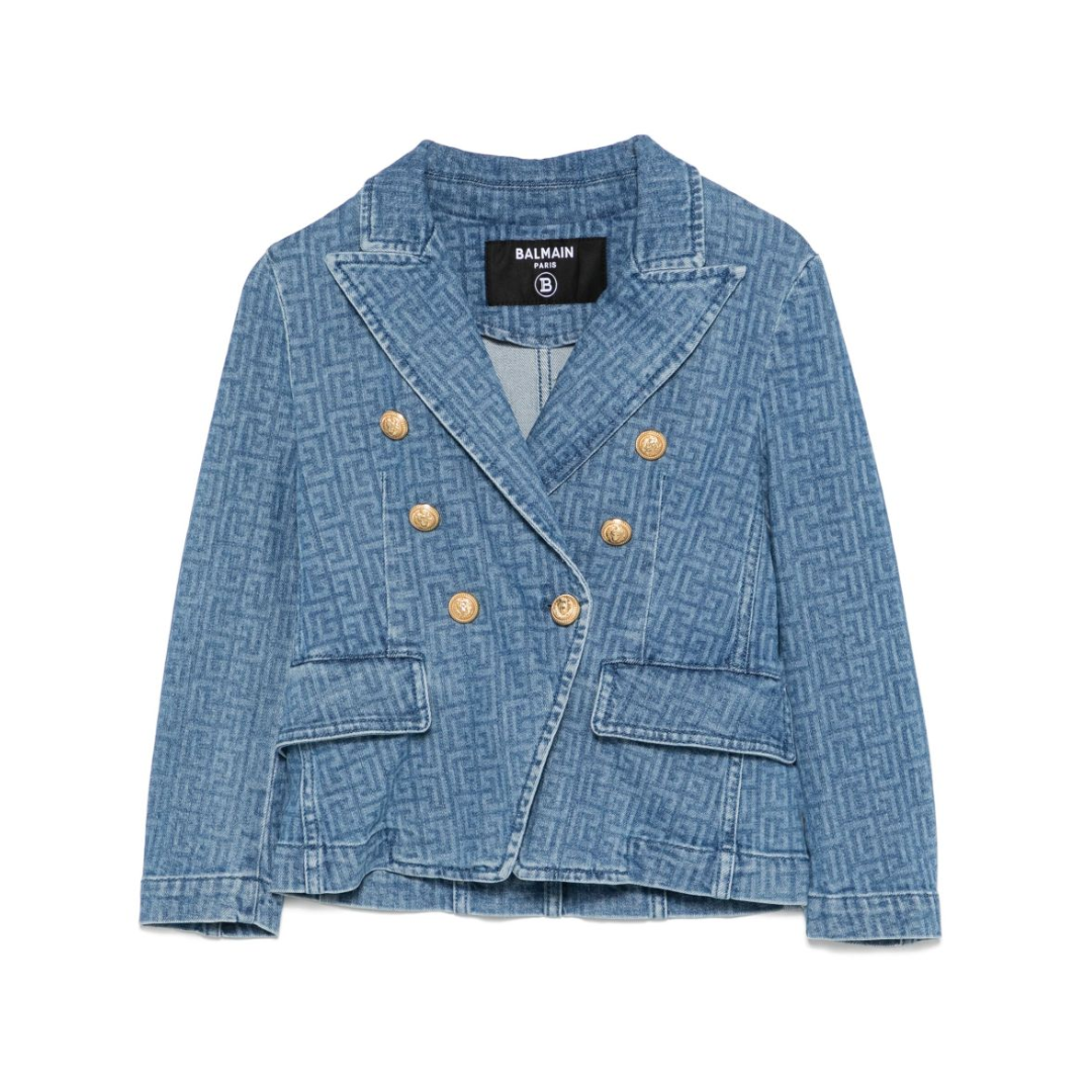 BALMAIN kids denim jacket with gold-tone double-breasted buttons available at Lestyle Boutique Melbourne