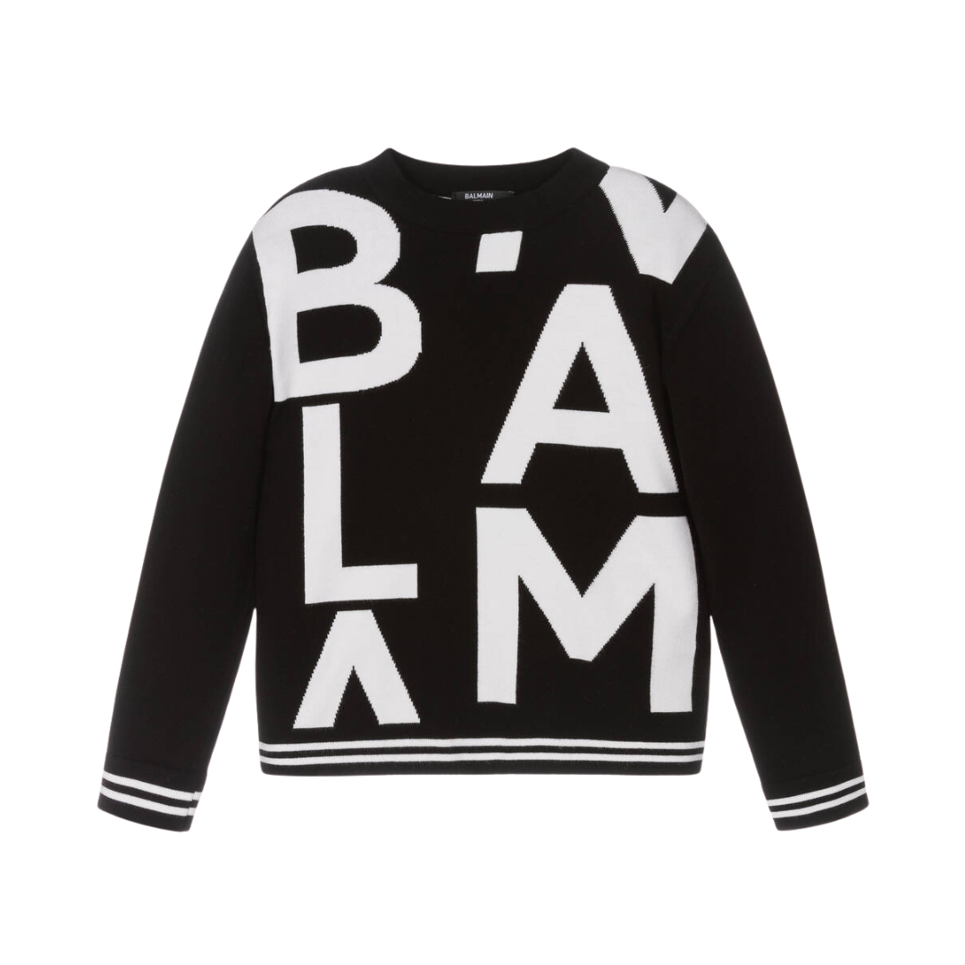 BALMAIN KNIT featuring bold oversized logo on black knit available at Lestyle Boutique Melbourne