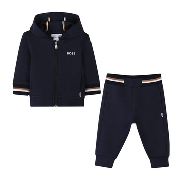 BOSS cardigan and trousers set featuring zip-front navy cardigan with striped cuffs available at Lestyle Boutique Melbourne