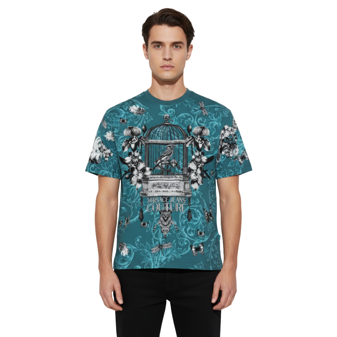 VERSACE JEANS COUTURE T-SHIRT featuring bird cage print available at Lestyle Boutique Melbourne