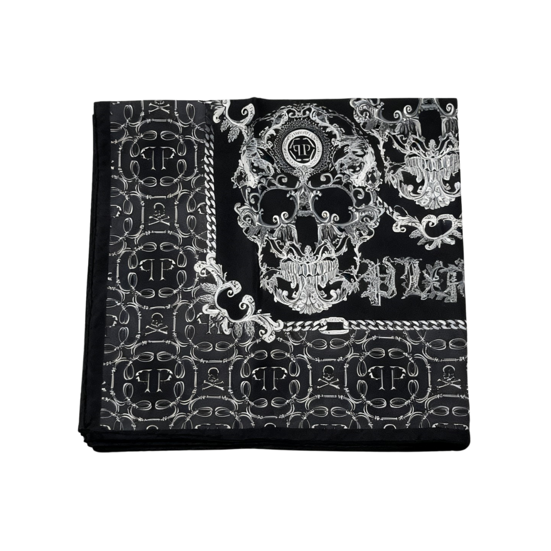 PHILIPP PLEIN scarf featuring ornate black-and-white baroque print available at Lestyle Boutique Melbourne