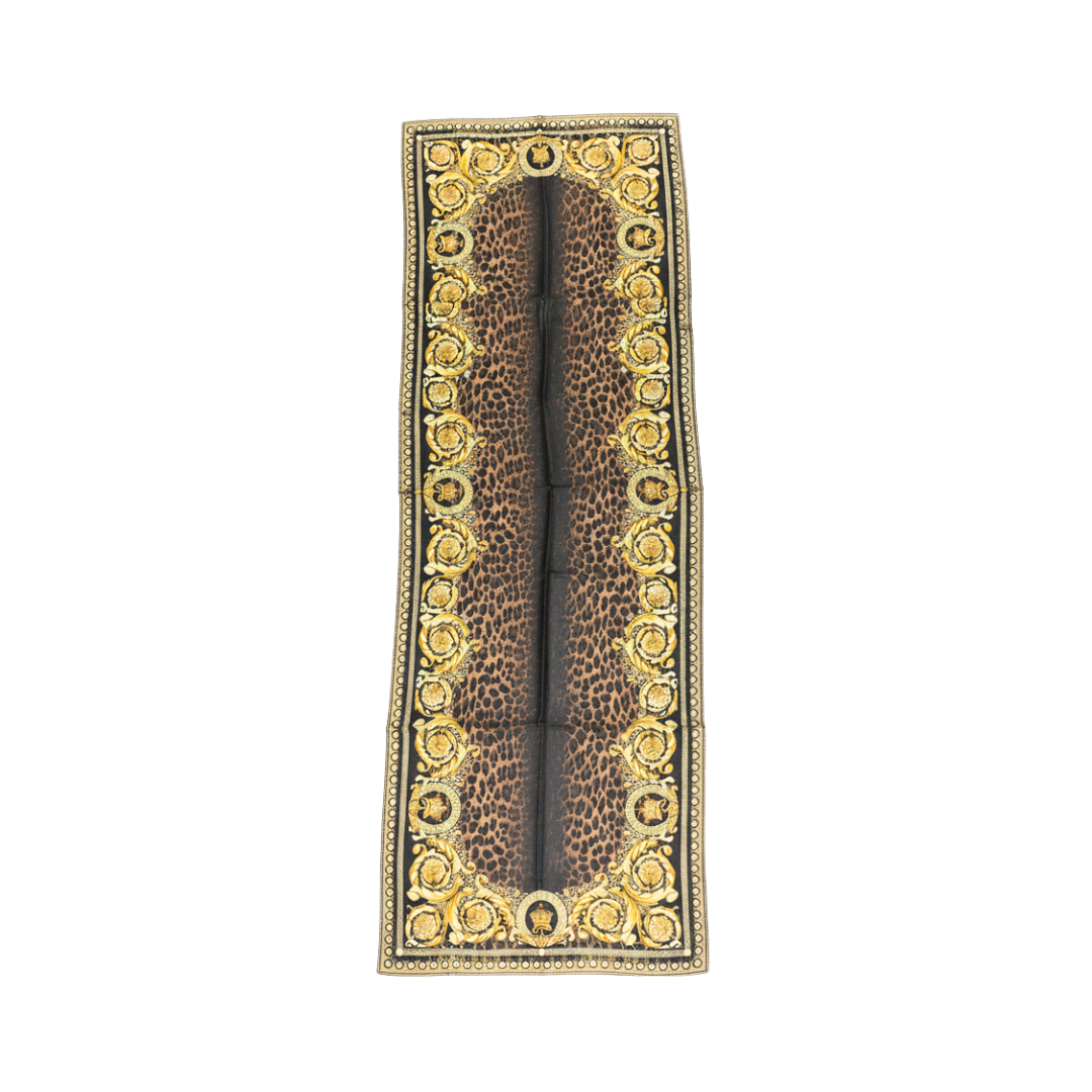 VERSACE silk scarf featuring leopard print with gold baroque border available at Lestyle Boutique Melbourne