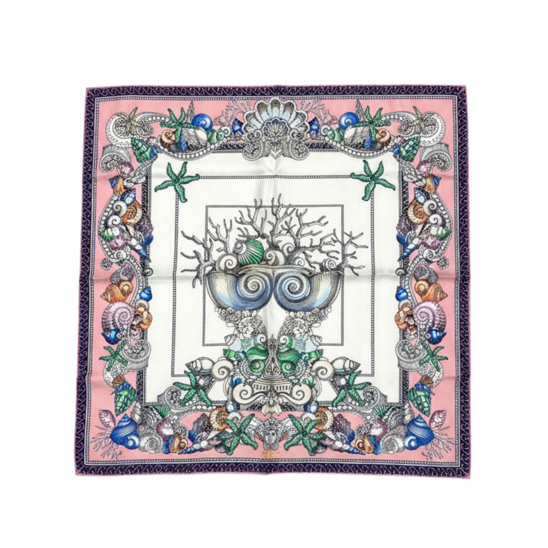 Versace silk scarf featuring sea motif with shells and coral available at Lestyle Boutique Melbourne
