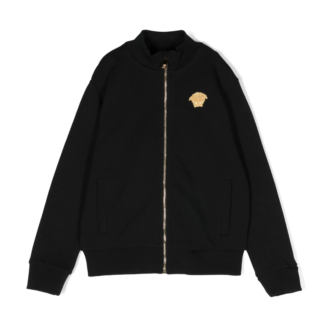 Versace Kids Medusa Head-patch zip-up sweatshirt with Medusa patch, available at Lestyle Boutique Melbourne