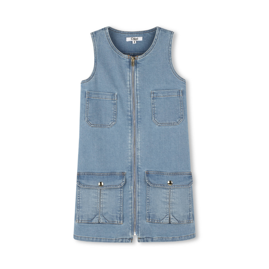 Chloé Kids denim zip-front dress featuring patch pockets available at Lestyle Boutique Melbourne