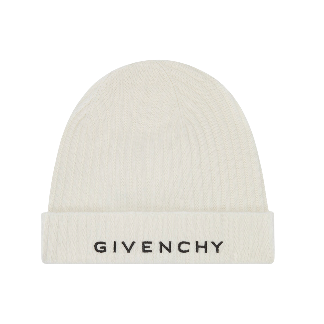 GIVENCHY ribbed knitted beanie with turn-up embroidery and 4G emblem, wool/cashmere, available at Lestyle Boutique Melbourne