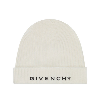 GIVENCHY ribbed knitted beanie with turn-up embroidery and 4G emblem, wool/cashmere, available at Lestyle Boutique Melbourne