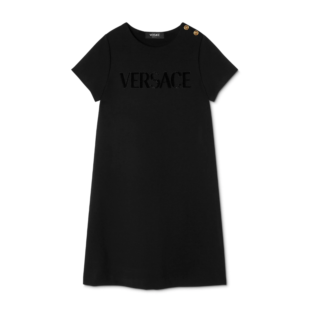 Versace Kids dress featuring logo-print embellished, available at Lestyle Boutique Melbourne