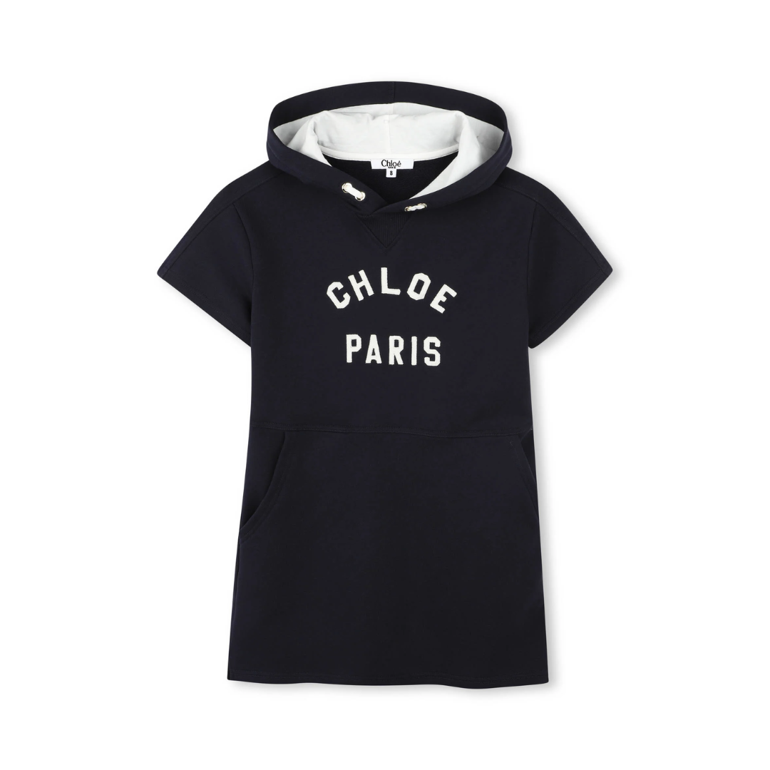 Chloe kids hoodie dress navy with hood and front pocket, available at Lestyle Boutique Melbourne