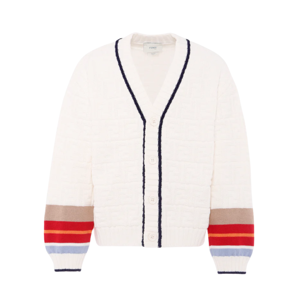 Fendi Kids ivory cardigan featuring all-over FF logo available at Lestyle Boutique Melbourne