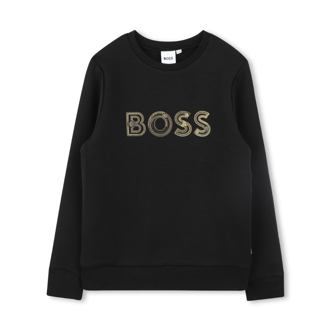 BOSS KIDS SWEATSHIRT featuring gold embroidery BOSS logo available at Lestyle Boutique Melbourne