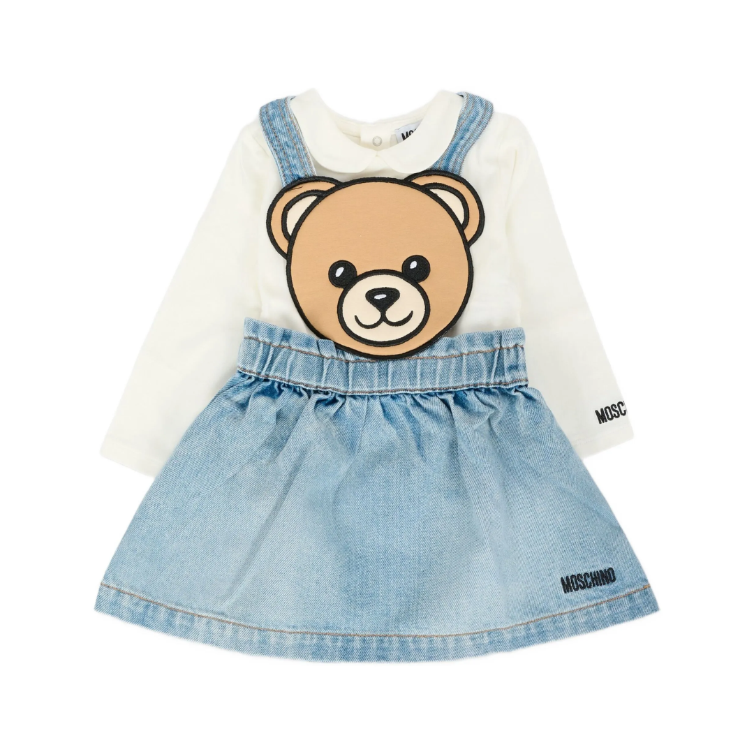 MOSCHINO KIDS DRESS featuring embroidered Teddy Bear artwork available at Lestyle Boutique Melbourne