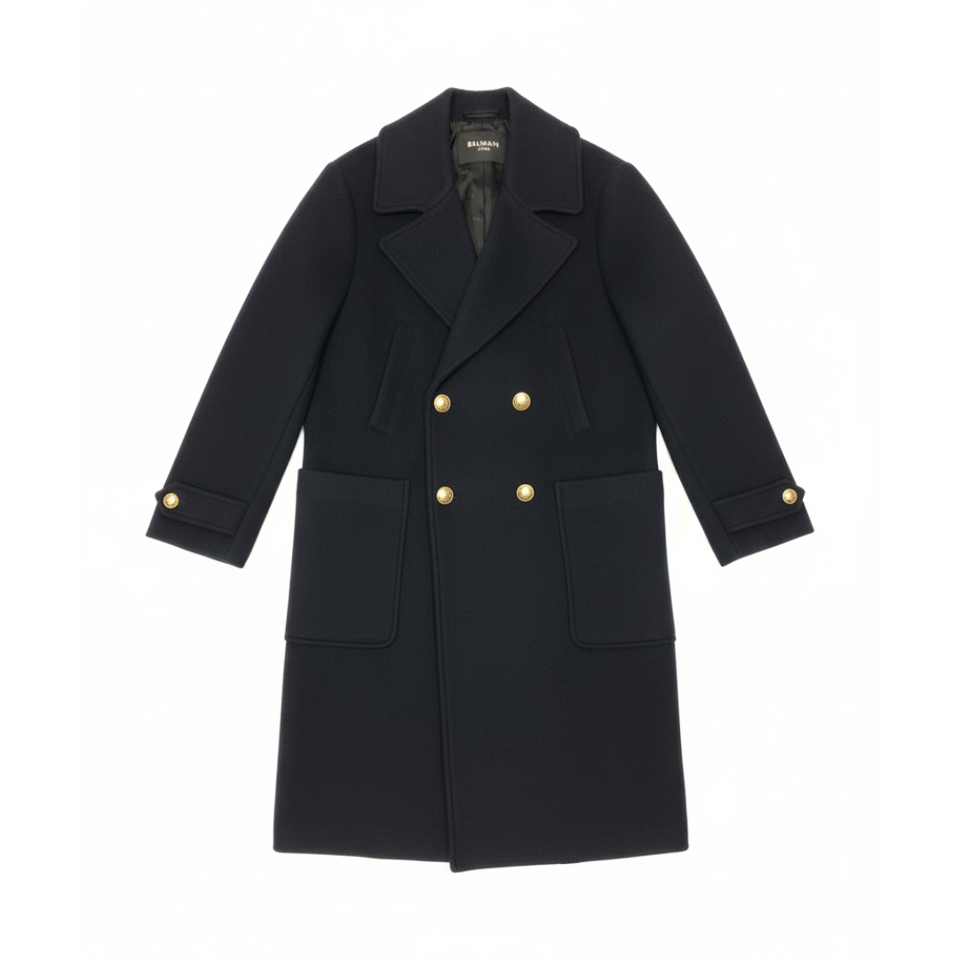Balmain coat featuring gold-tone buttons and a tailored silhouette available at Lestyle Boutique Melbourne