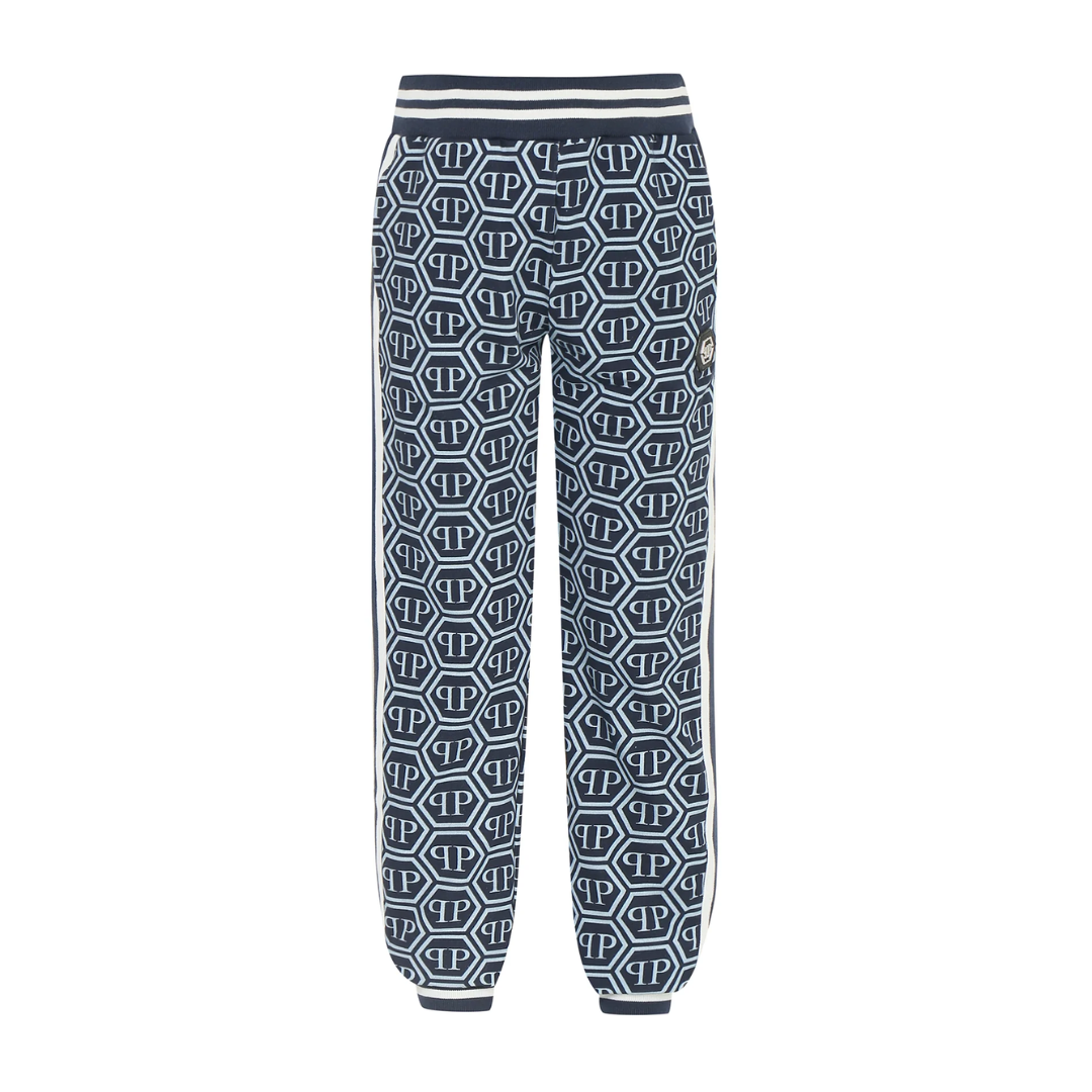 Philipp Plein track pants for kids featuring monogram hex pattern available at Lestyle Boutique Melbourne