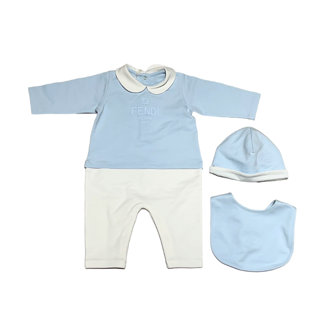 FENDI KIDS ROMPER SET featuring collar detail with logo embroidery available at Lestyle Boutique Melbourne