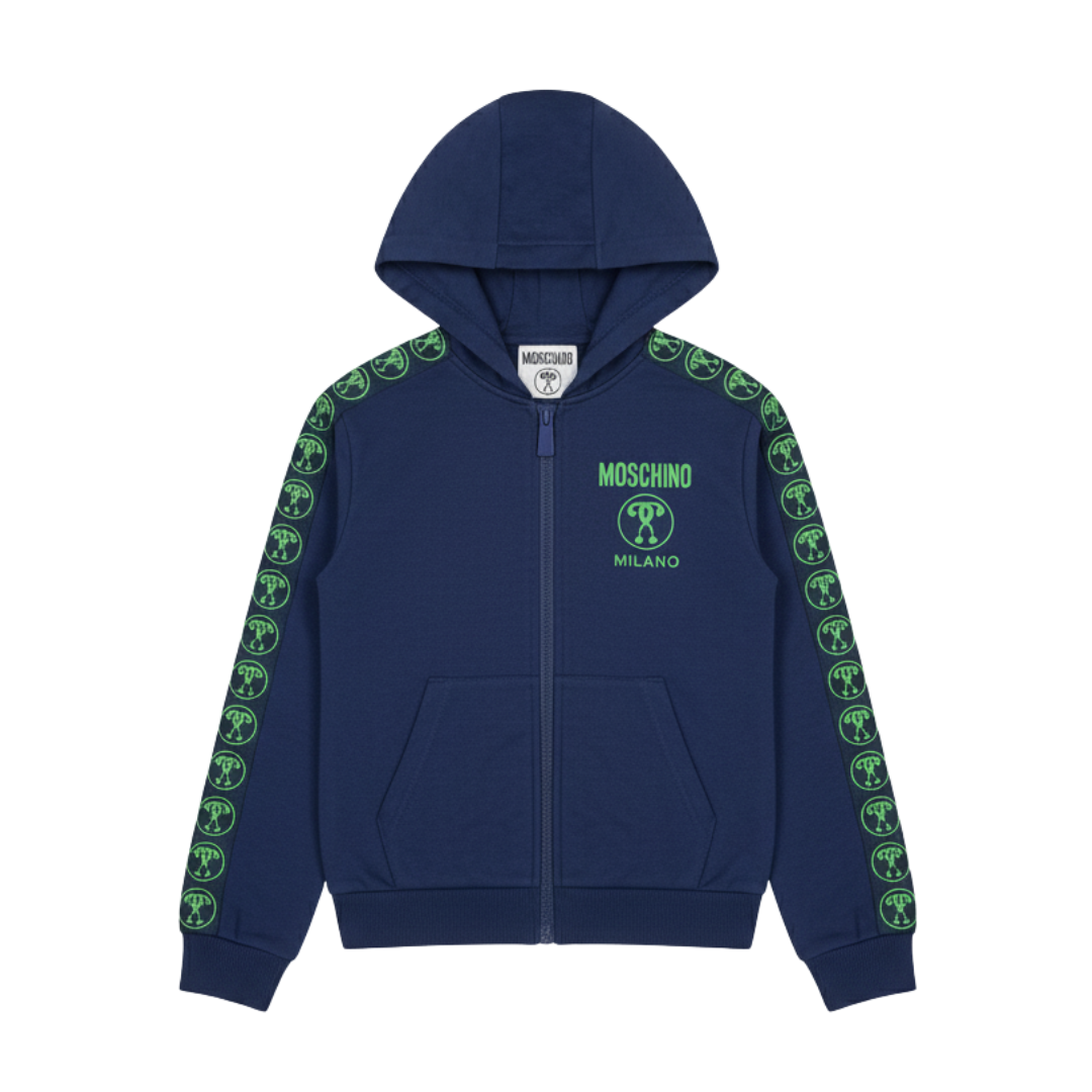 Moschino kids jacket featuring neon green logo detailing available at Lestyle Boutique Melbourne