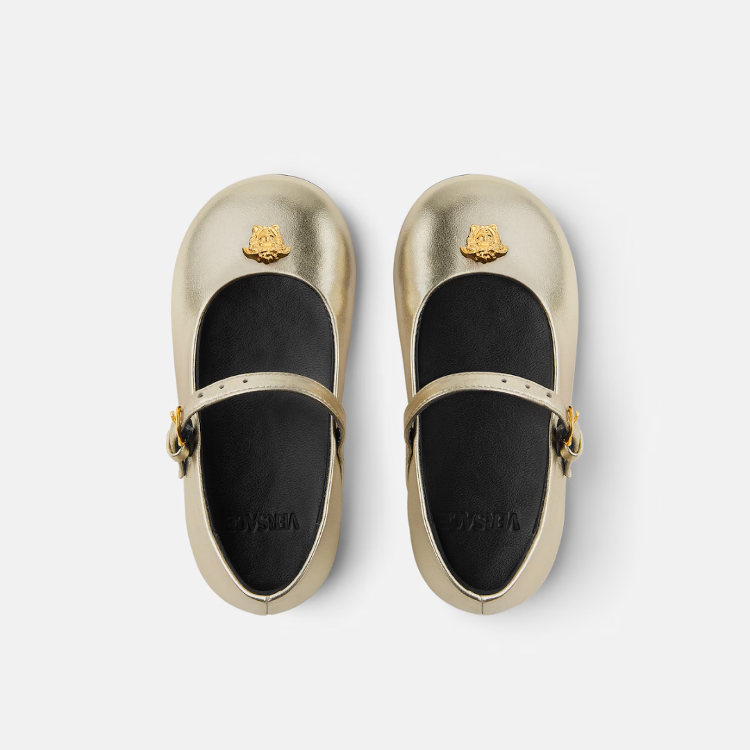Versace KIDS SHOES featuring metallic laminated nappa leather and Medusa hardware available at Lestyle Boutique Melbourne