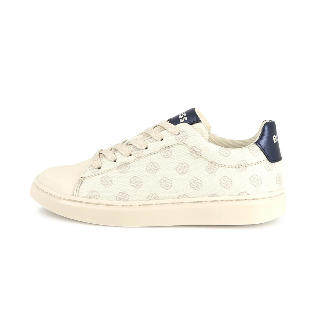 BOSS lace-up canvas trainers featuring monogram pattern available at Lestyle Boutique Melbourne