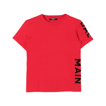 BALMAIN T-SHIRT featuring bold black logo on the sleeve available at Lestyle Boutique Melbourne