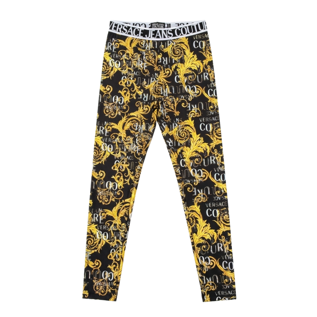 VERSACE JEANS COUTURE leggings featuring gold baroque print available at Lestyle Boutique Melbourne
