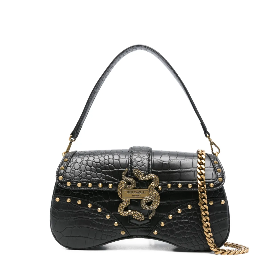 Just Cavalli shoulder bag featuring snake-embellished studded design available at Lestyle Boutique Melbourne