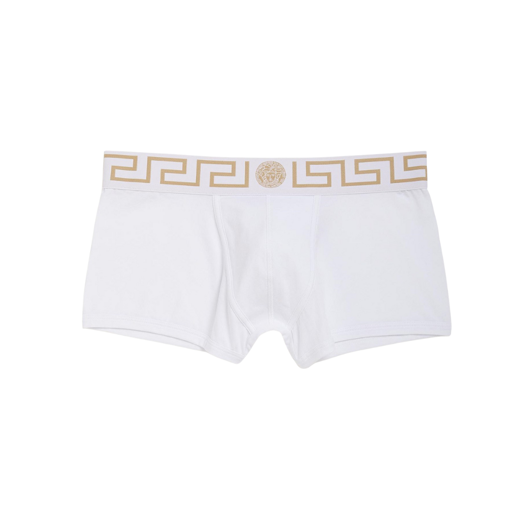 Versace low rise trunk featuring gold Greek key waistband available at Lestyle Boutique Melbourne